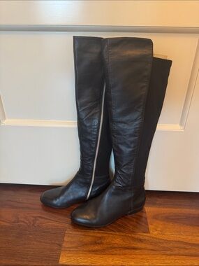 Michael Kors Women's Black Tall Leather Zip Riding Boots